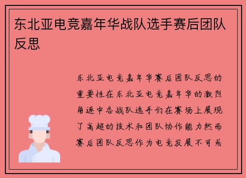 东北亚电竞嘉年华战队选手赛后团队反思